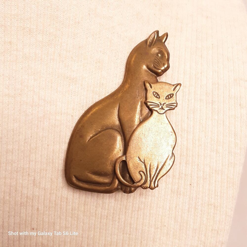 💎Vintage Cat Brooch Two Tone Mixed Metal Design Unique Animal Pin